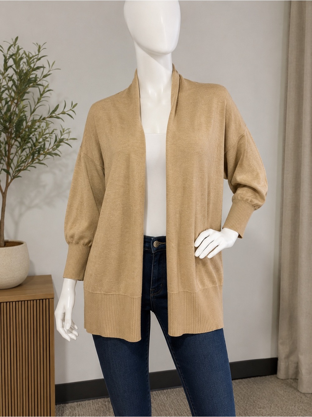 Ava & Viv Light Tan Open-Front Cardigan